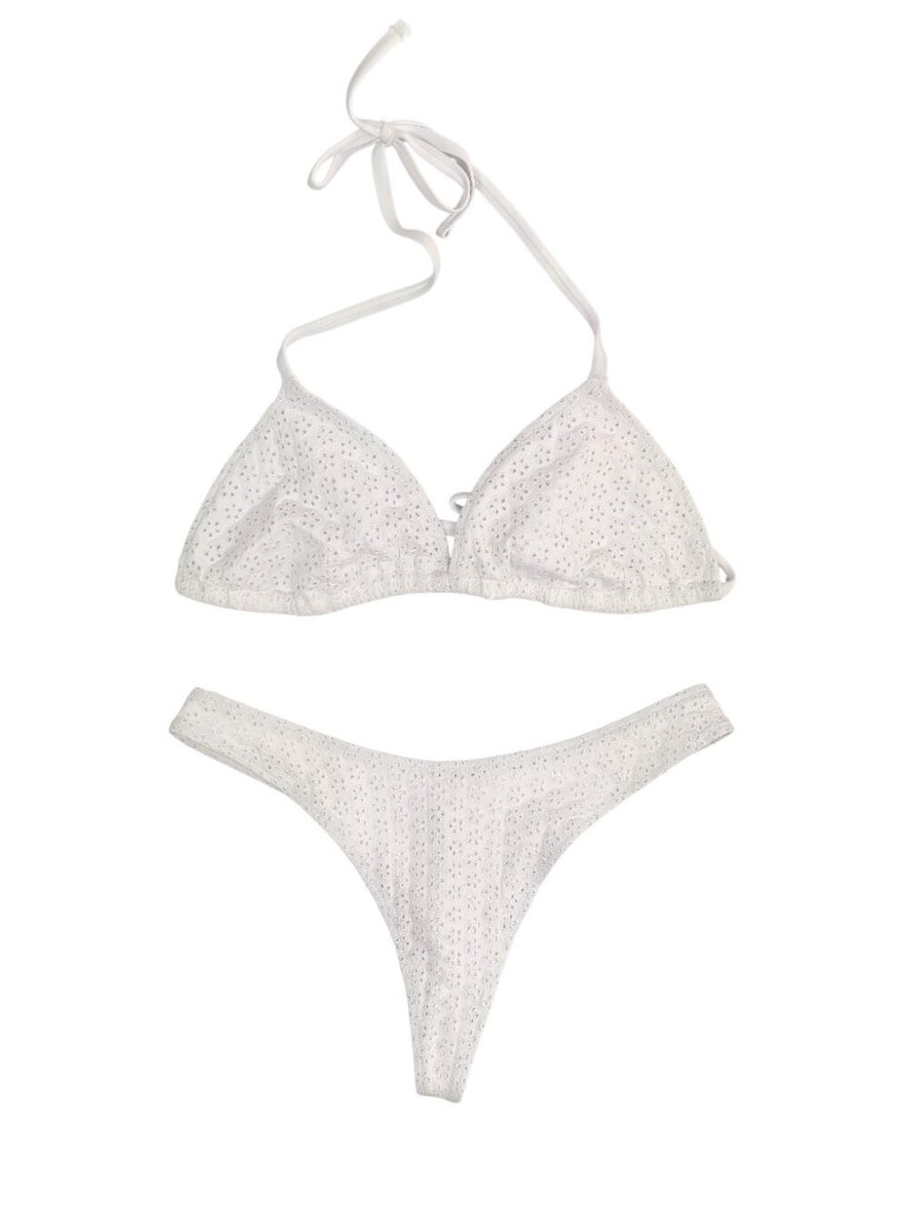 Pink By Frankie's Bikinis White Eyelet Bikini Set Thong Triangle Top Size XL